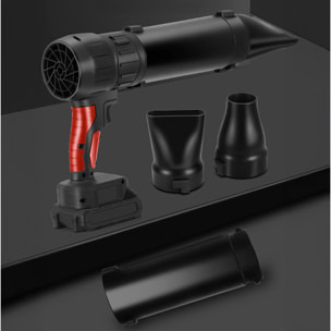 Soplador turbo 21V con 1050W, 15000mAh y 3 boquillas diferentes.