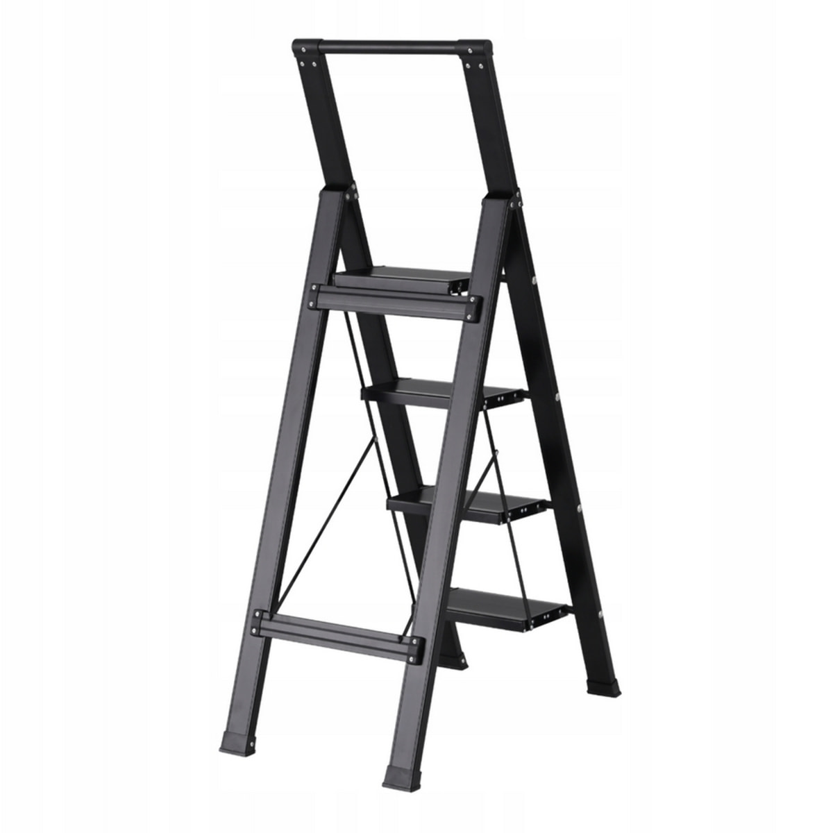 Scala piatta 4 Gradini in alluminio nera antiscivolo uso domestico 150 kg