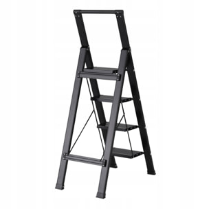 Scala piatta 4 Gradini in alluminio nera antiscivolo uso domestico 150 kg