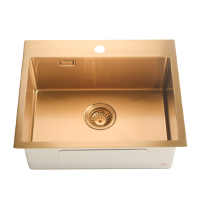 Timeless Évier de cuisine encastrable inox 304, 1 bac , 55x45x21 cm, Or brossé PVD