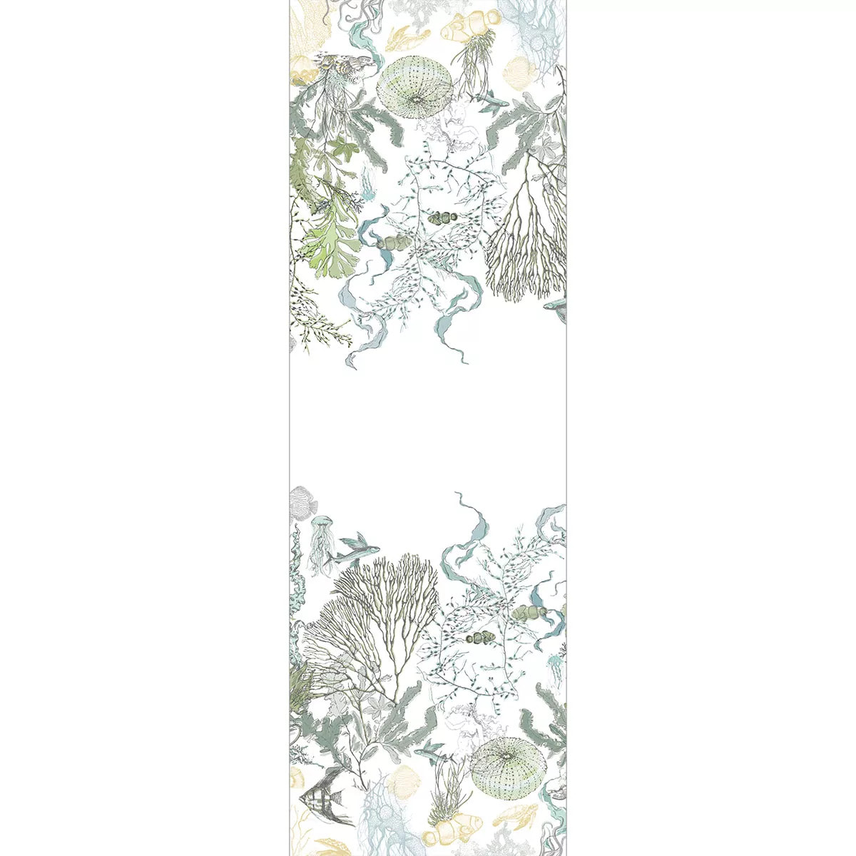 Chemin de table métis lin & coton lavé 150 g/m² imprimé blanc bleu vert Balade marine verde