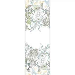 Chemin de table métis lin & coton lavé 150 g/m² imprimé blanc bleu vert Balade marine verde