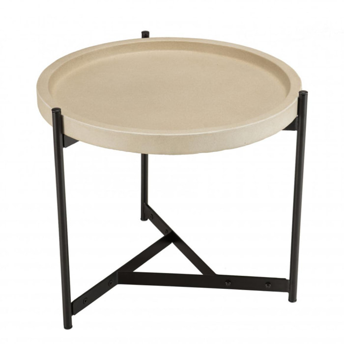HANS - Table d'appoint 52x50cm plateau béton beige pieds métal noir