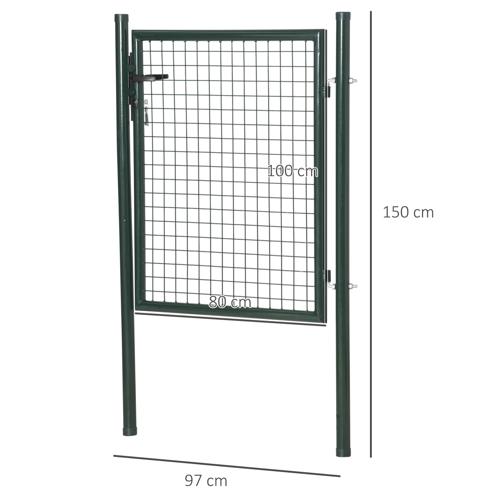 HOMCOM Puerta Verja de Jardín de Acero con Cerradura Manija y 3 Llaves 97x150 cm