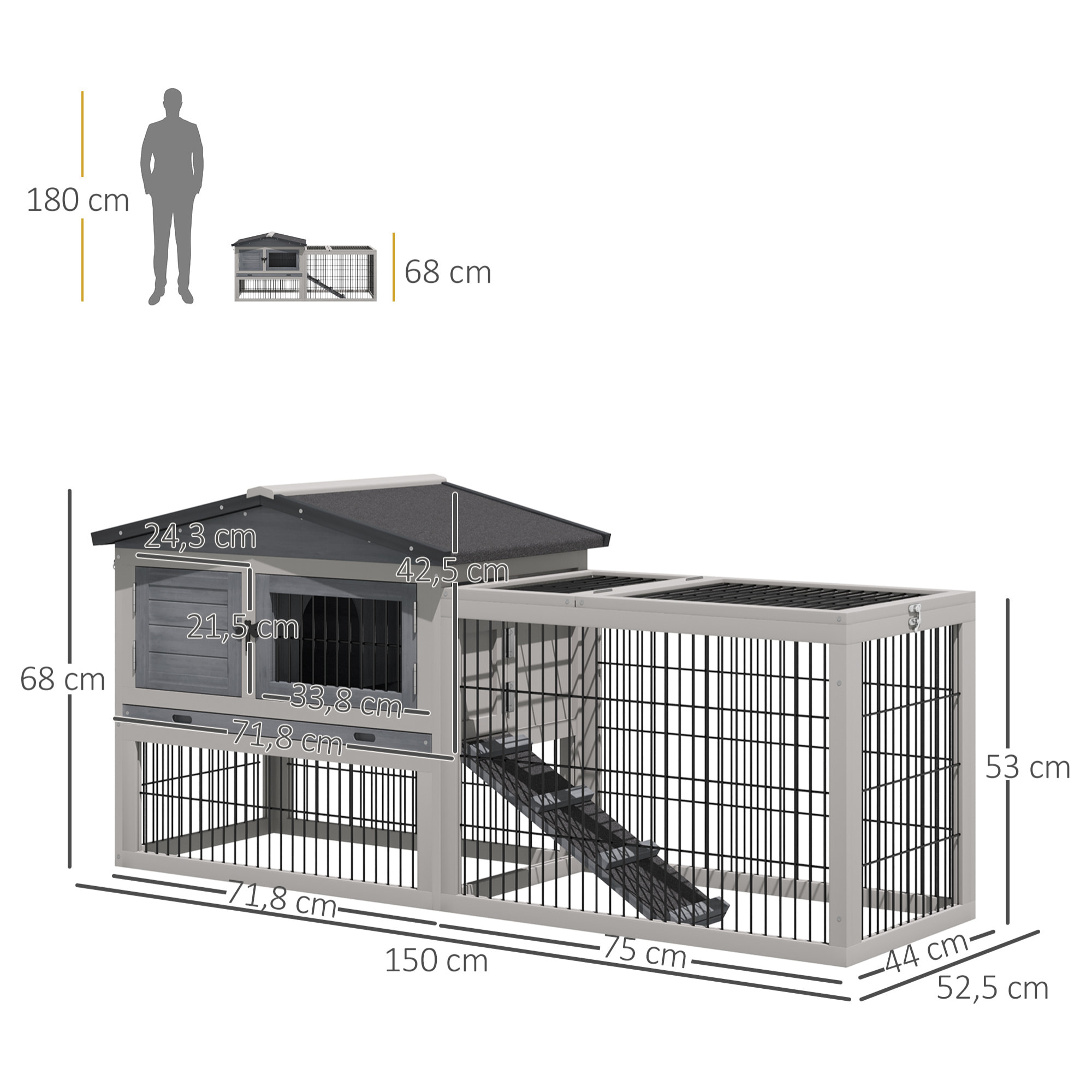 Conejera de Abeto y Tela Asfáltica 150x52.5x68 cm Gris
