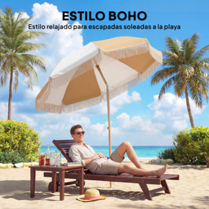 Sombrilla de Playa con Flecos Ø175 cm, Sombrilla de Terraza Exterior con Altura Ajustable, Inclinación 30°, Anclaje Arena, UPF30+ y Bolsa de Transporte, Blanco y Beige