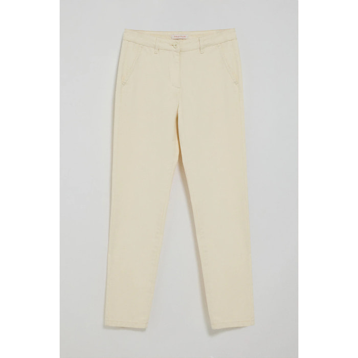 Pantaloni chino May ecrù con ricamo minimal Polo Club sulla tasca