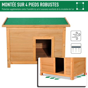 Niche chien sur pied dim. 85L x 58l x 58H cm - toit ouvrant bitumé vert - bois sapin pré-huilé