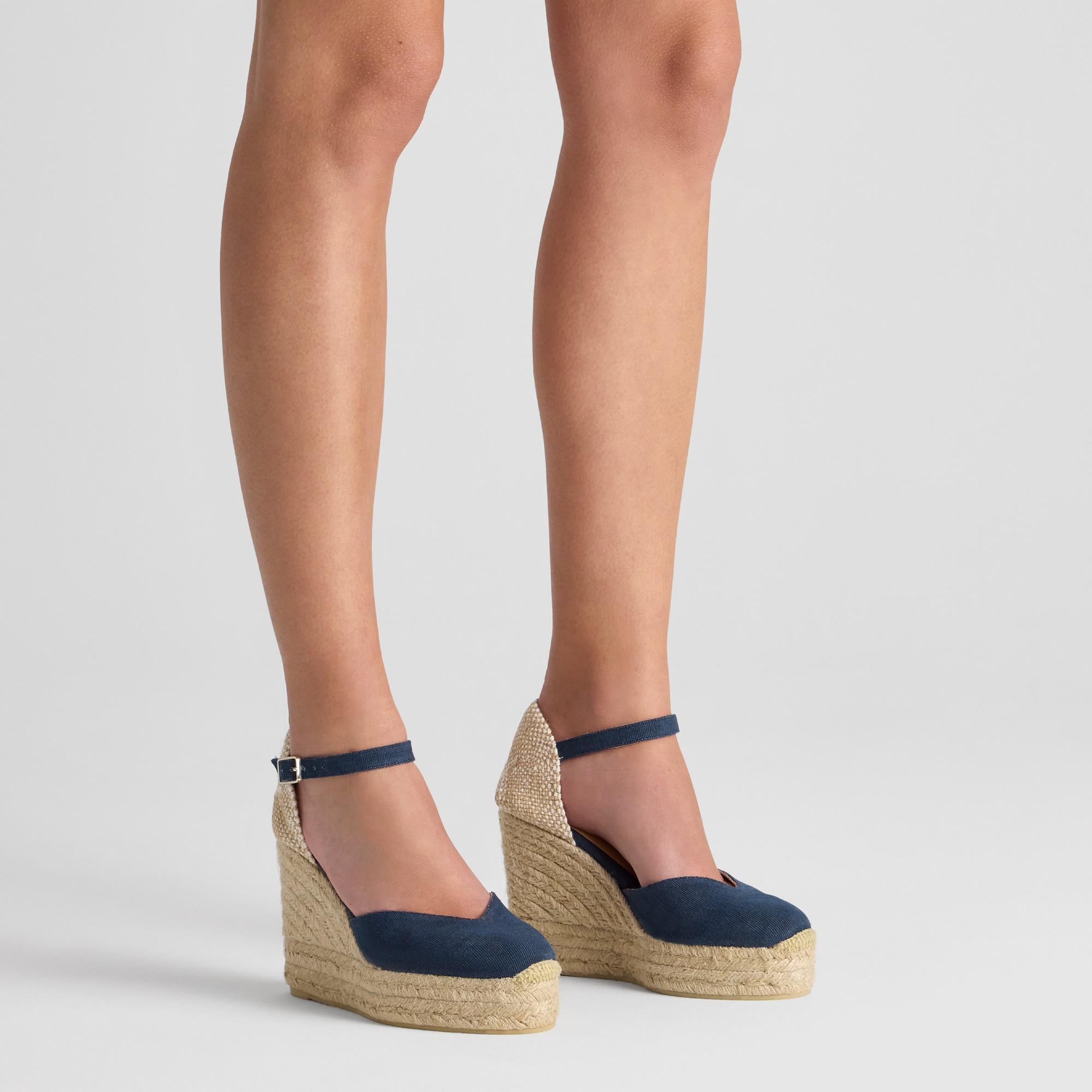 Alpargata de cuña 8 cm en lona de algodón con lazo al tobillo