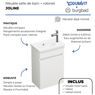 Pack meuble suspendu lave-mains Joline blanc mat + Robinet lave-mains eau froide Duravit Wave Chromé brillant