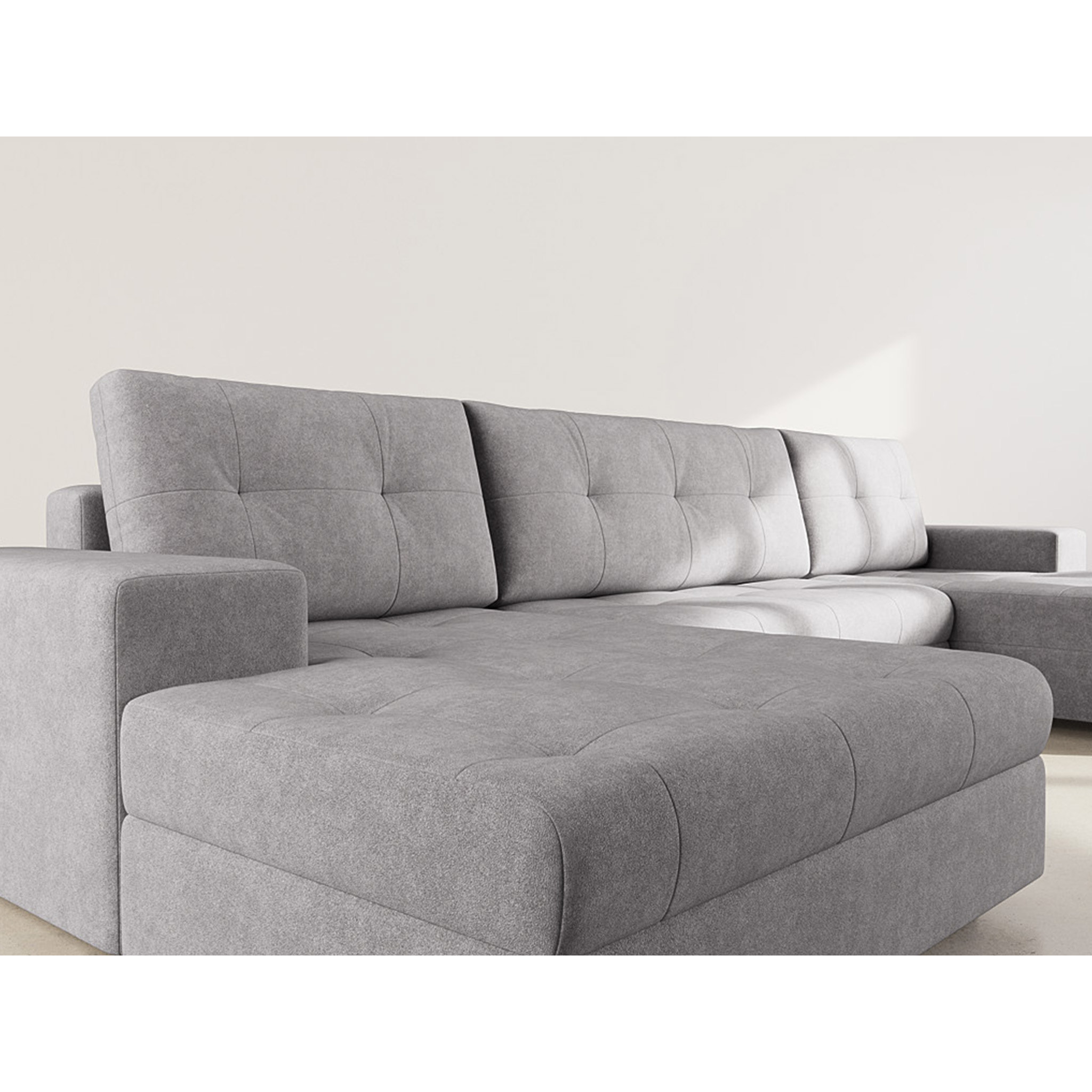 Bastian - canapé panoramique en U 7 places convertible avec coffre en velours texturé - Gris foncé