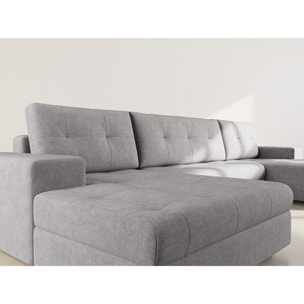Bastian - canapé panoramique en U 7 places convertible avec coffre en velours texturé - Gris foncé