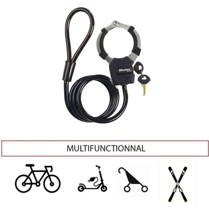 Antivol MASTER LOCK Menottes Street Cuff avec cable à boucle