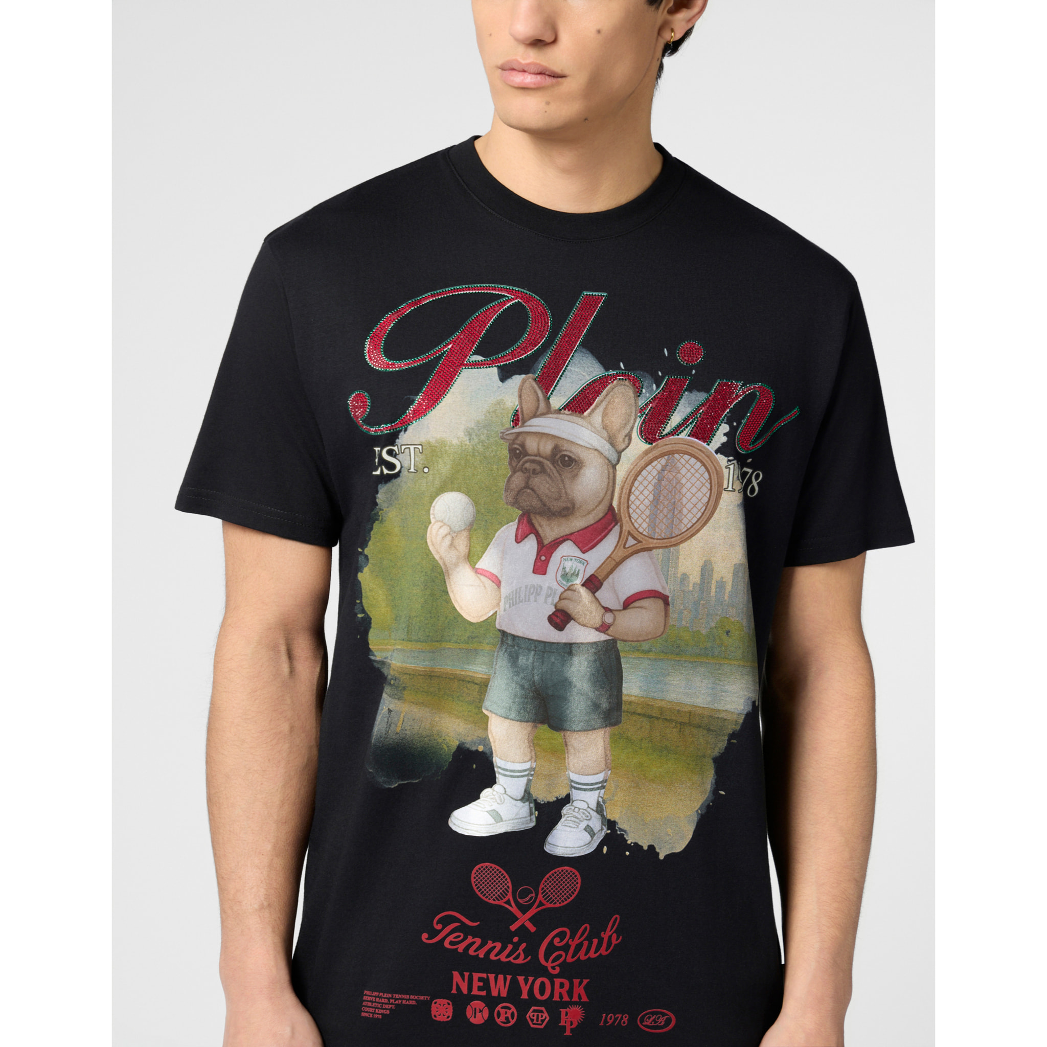 PHILIPP PLEIN Round Neck T-Shirt Bulldog Tennis Club