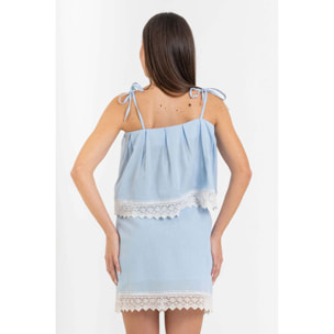 Kocca - Top da donna in cotone con pizzo e spalline da annodare Donna