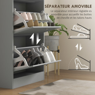 Meuble à chaussures 3 portes battantes style classique chic gris effet bois clair