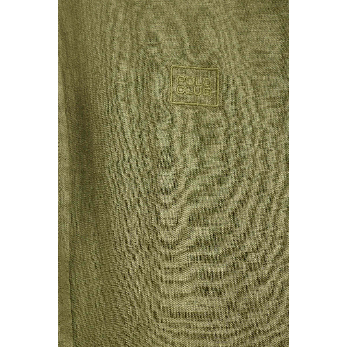 Camicia verde in lino regular fit con toppa Polo Club