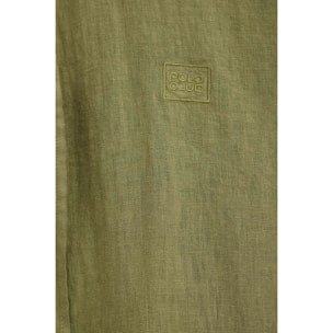 Camicia verde in lino regular fit con toppa Polo Club