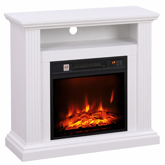 Cheminée électrique style montagnard aspect bois - niche, télécommande, timer - max. 1800W - blanc