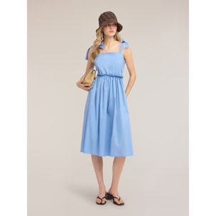 Motivi - Vestido flare en popelín con lazos y volantes - Light - blue