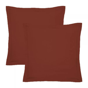 Lot de 2 taies percale de coton uni rouge La percale francaise grenat