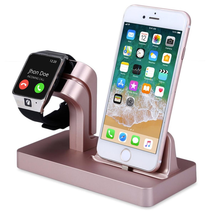 Support compatible avec Apple Watch et compatible avec iPhone - rose Gold (vendu sans la montre et le téléphone)