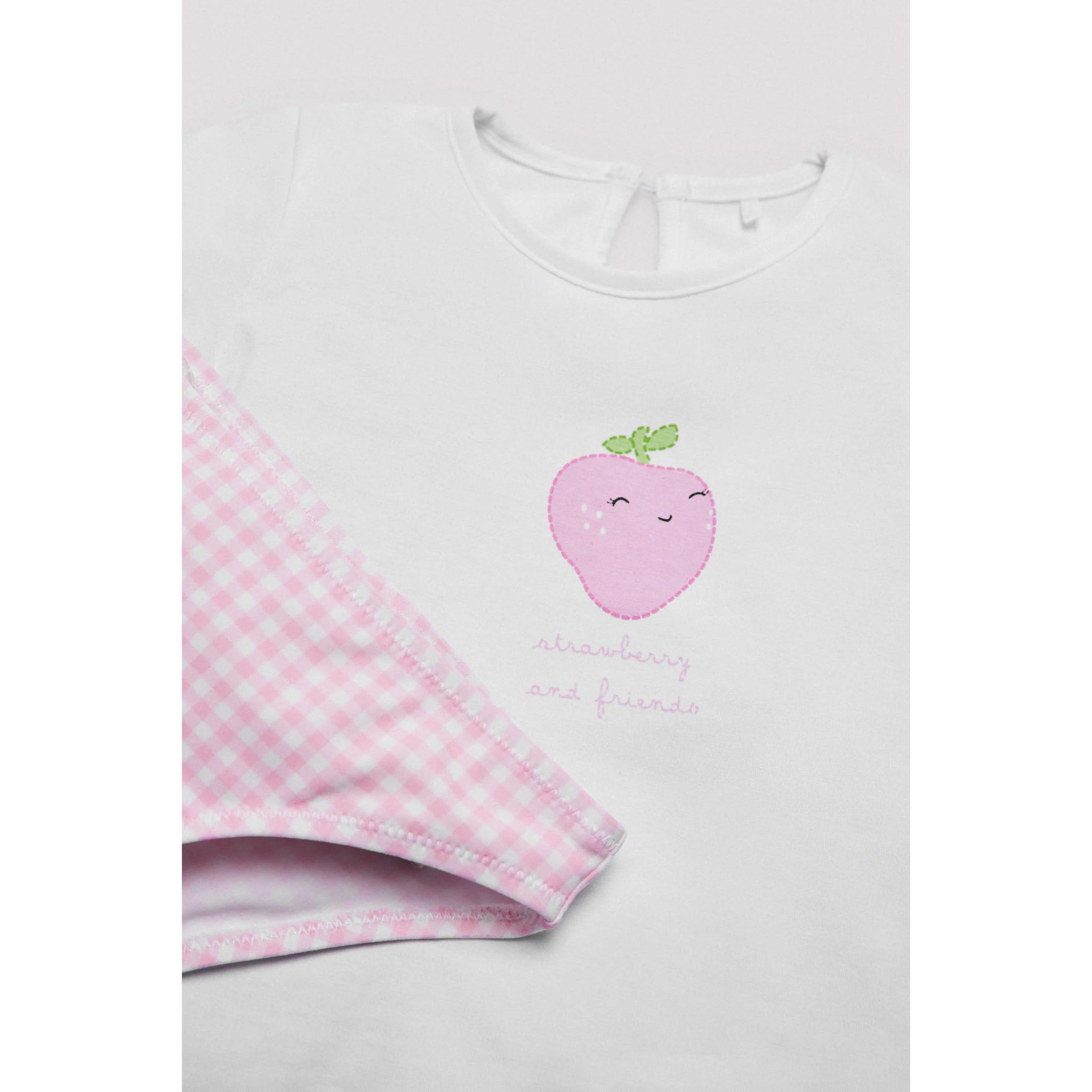 Set costume da bagno e maglietta a quadretti rosa baby