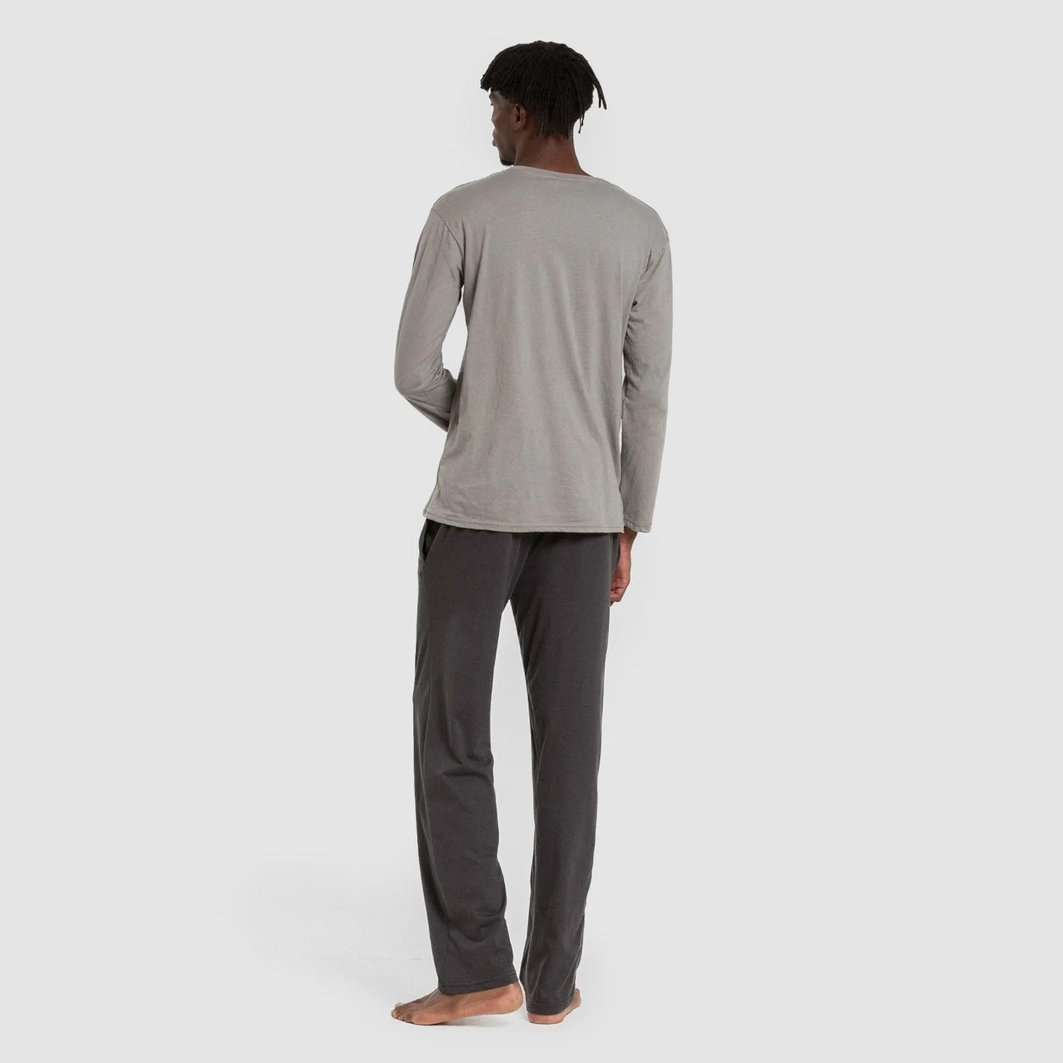 Pigiama lungo da uomo con bottoni, grigio-verde - blu navy