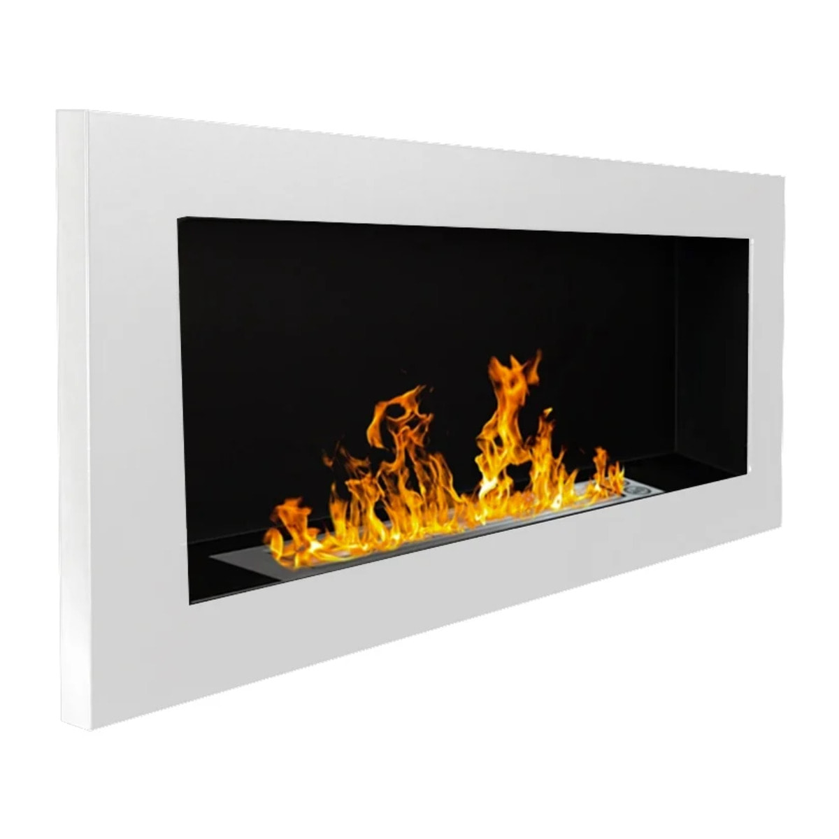 Lucca - Camino a Bioetanolo da Parete 90x40x12 cm con Bruciatore 0,75lt in Acciaio Inox Bianco