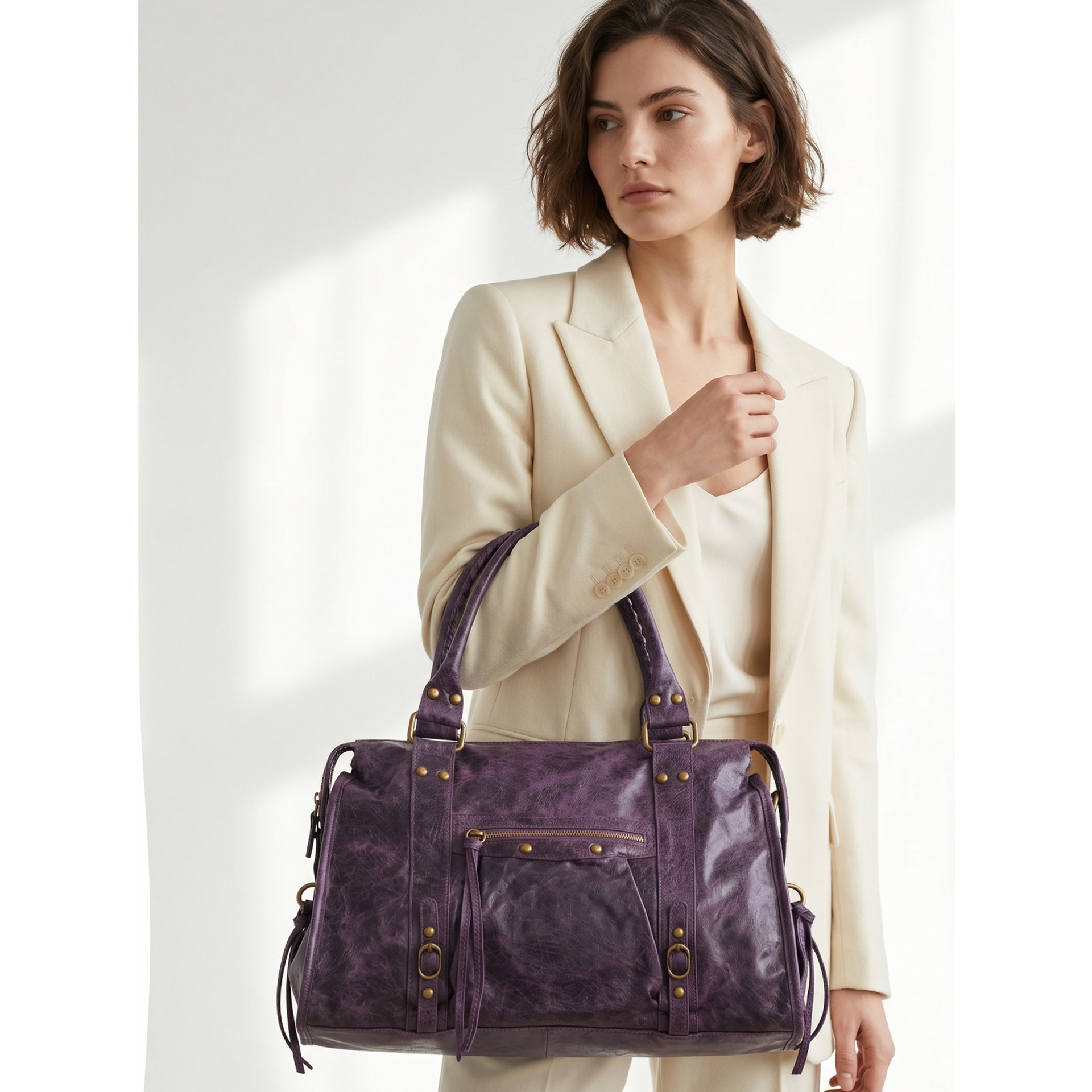 Borsa a spalla da donna - Modello Clara - Vera pelle - 41.0 x 28.0 x 13.0 cm