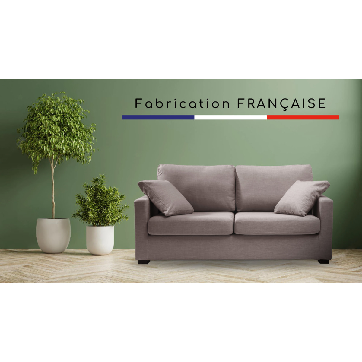 Canapé 3 pl LYS 175 cm fixe tissu Tradition Taupe - 100% déhoussable - Fabriqué en France