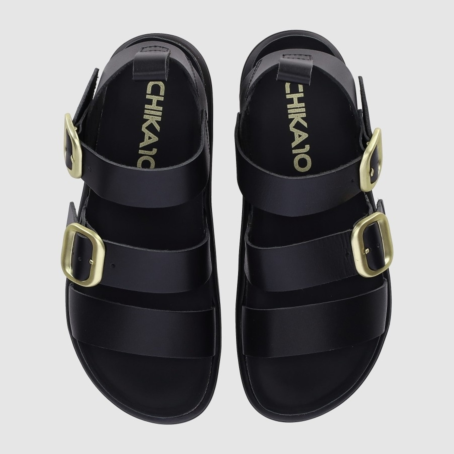 Sandalias de Piel - Negro - Tacón: Bajo