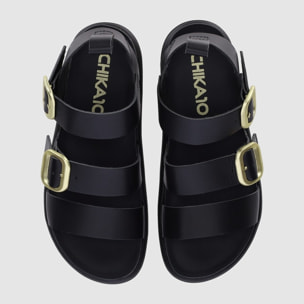 Sandalias de Piel - Negro - Tacón: Bajo