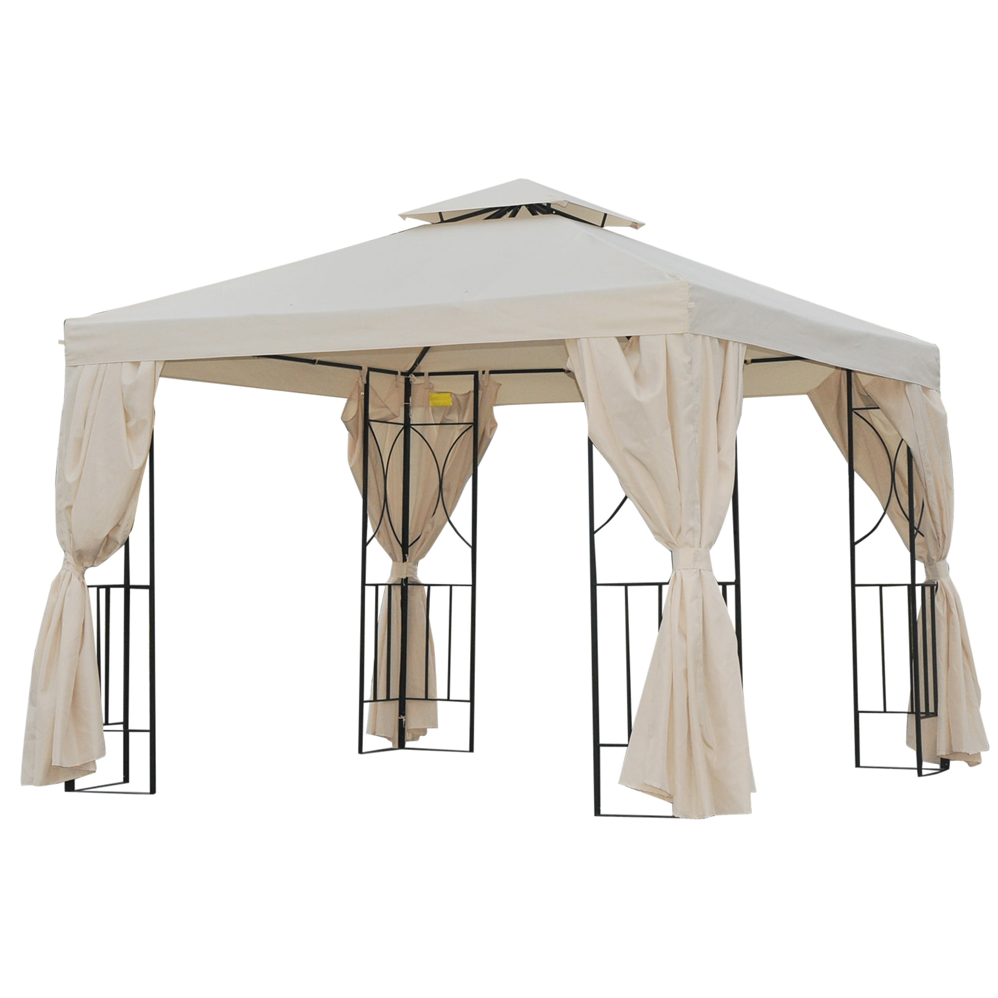 Tonnelle barnum style colonial double toit toiles latérales amovibles 2,95L x 2,95l x 2,65H m beige noir