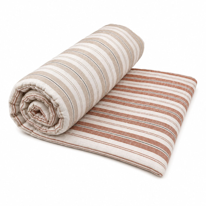 Édredon 100% coton rayures tapissier deux faces LOURMARIN - Beige