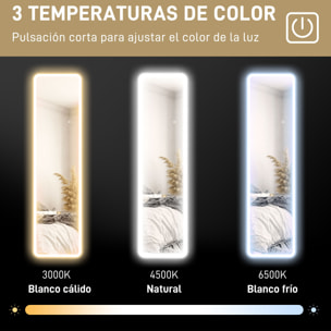Espejo de Cuerpo Entero con Luz LED 150x40 cm Espejo de Pie o de Pared sin Marco con Iluminación de 3 Colores Función de Memoria y Táctil Inteligente para Salón Dormitorio Negro