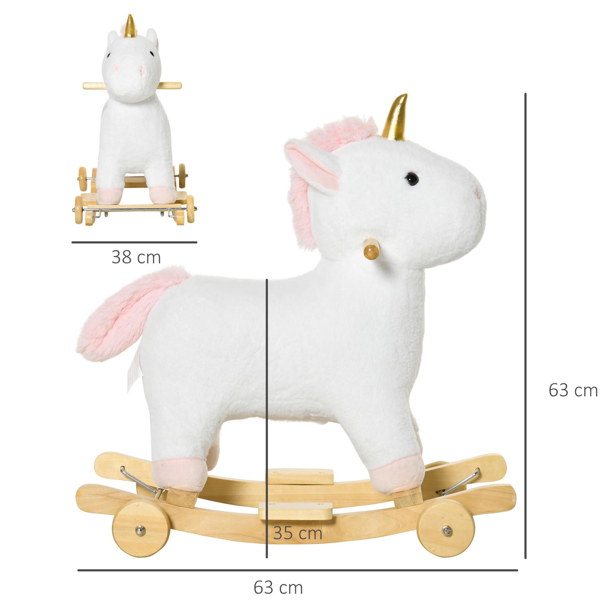 Caballito Balancín Unicornio para Niños de +3 Años con Ruedas Sonidos 63x38x63cm