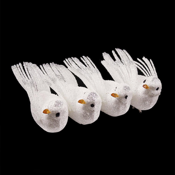 Pack de 4 pájaros de espuma decorativos.