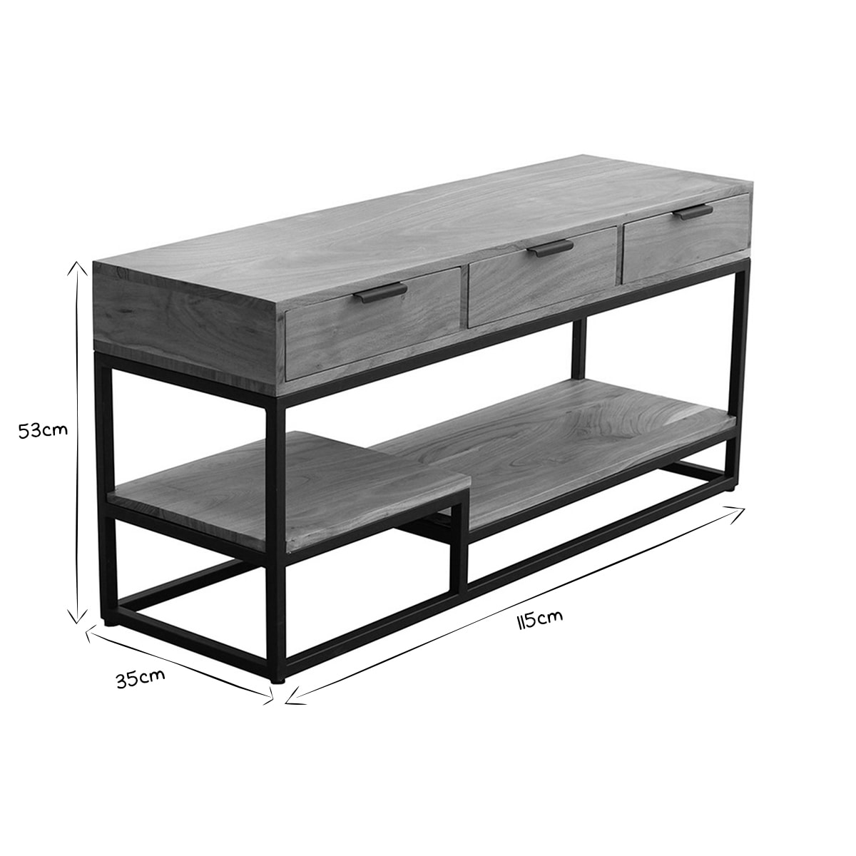 Meuble TV en bois massif et métal noir L115 cm WARREN