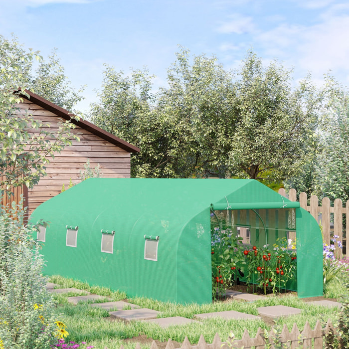 Invernadero de Jardín 6x3x2 m Tipo Túnel para Cultivo Plantas Verduras con 8 Ventanas Transpirables y Puerta Enrollable con Cremallera Acero Verde