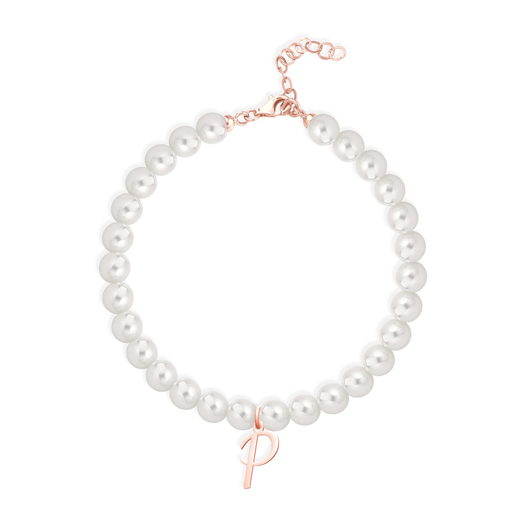 Bracciale Fujiko con Pendente Lettera P Perle Argento Rosè