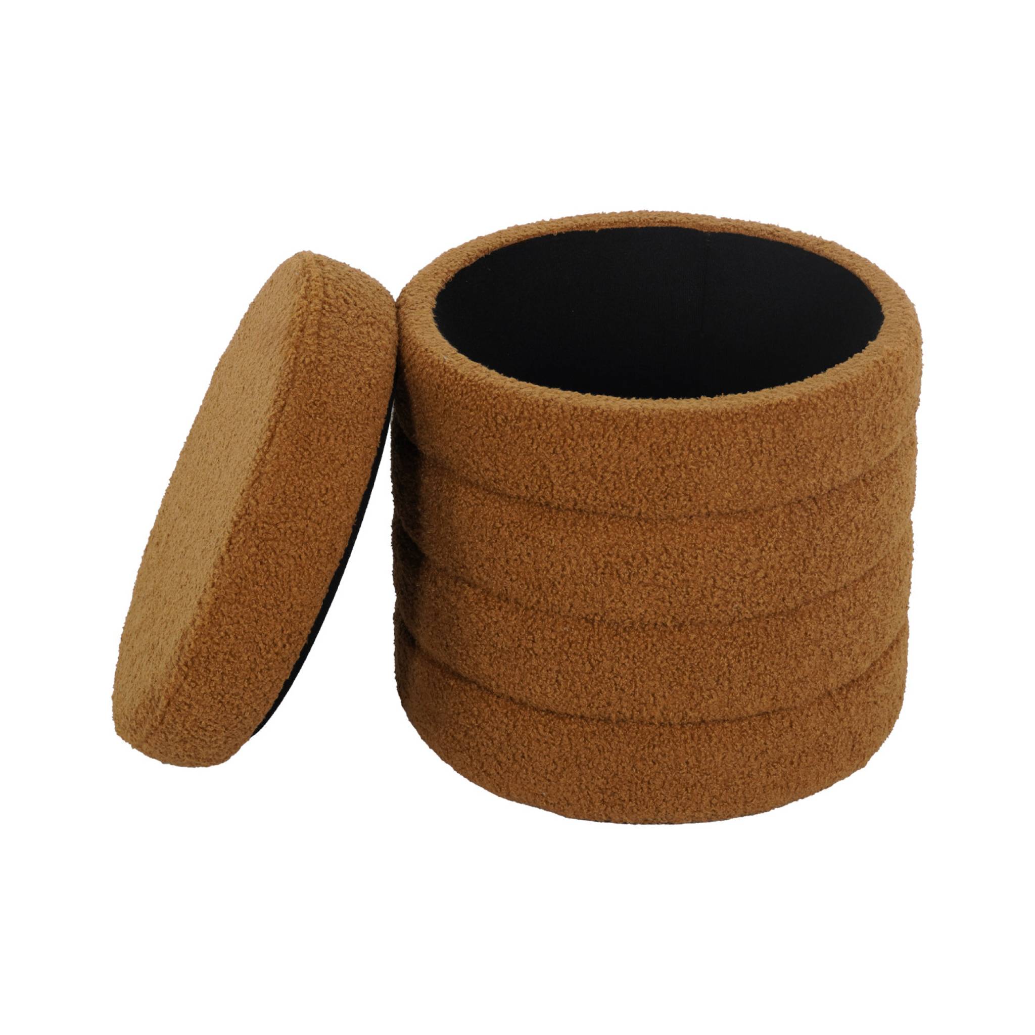 Tabouret en bouclettes rouille avec coffre de rangement intégré