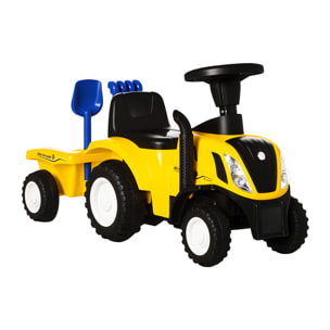 Tractor sin Pedales para Niños de 12-36 Meses con Remolque Extraíble Coche Correpasillos con Bocina Faros Pala Asiento de Suelo 25 cm y Rastrillo Carga 25 kg 91x29x44 cm Amarillo