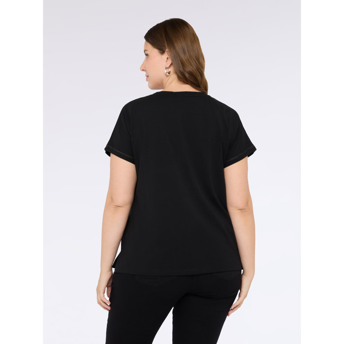 Fiorella Rubino - T-shirt in jersey con frase divertente - Nero