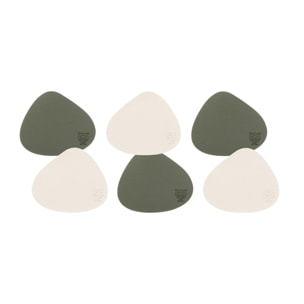 Sous-verre curve réversible - 6 pièces - Cuir recyclé blanc crème et vert de gris