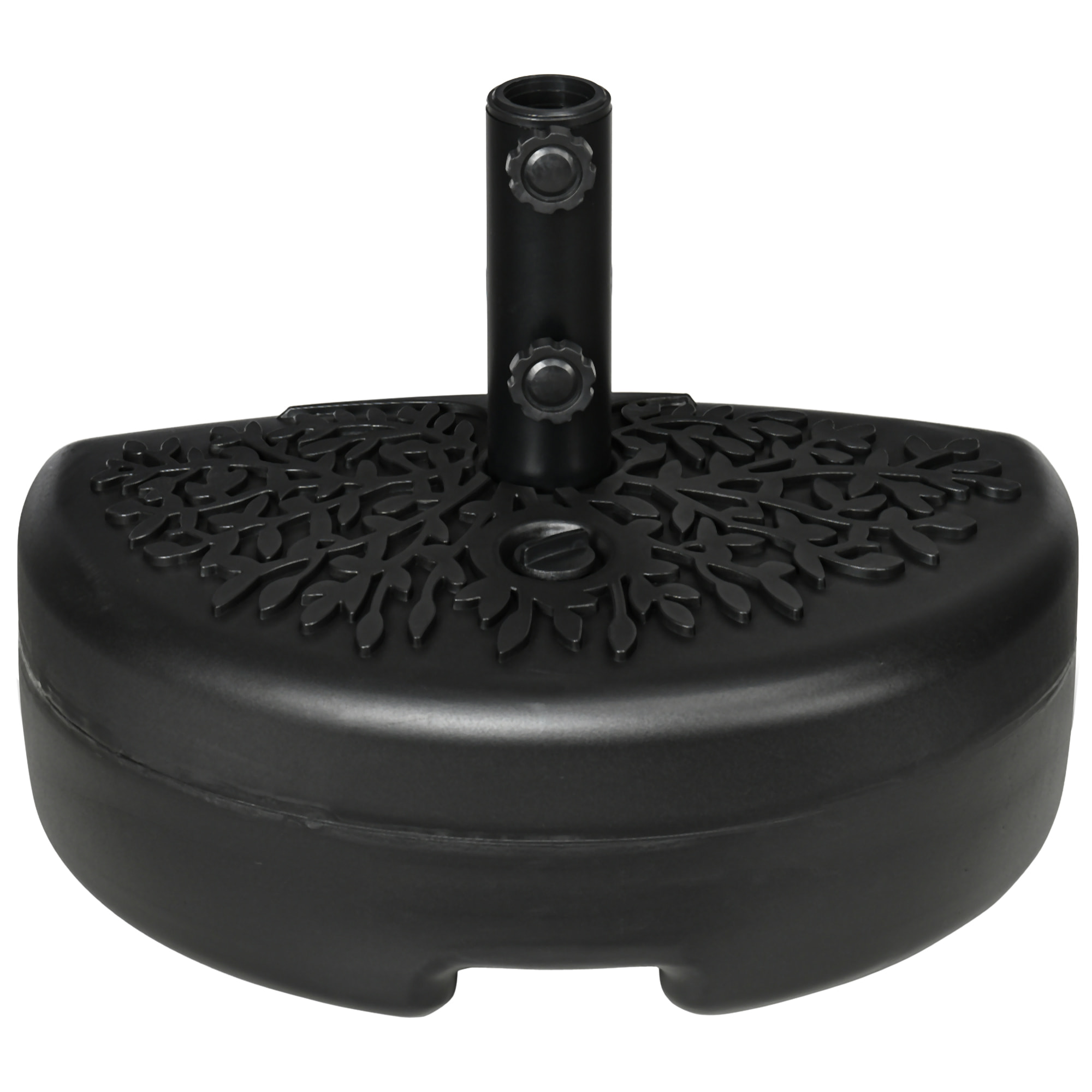 Pied de parasol demi-round à remplir avec 18 kg d'eau / 21 kg de sable - pour mât de Ø 38-48 mm - 50 x 31 x 38cm - noir