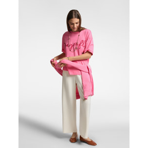 Elena Mirò - Camiseta con inscripción y bordado "Dragonfly" - Fuchsia