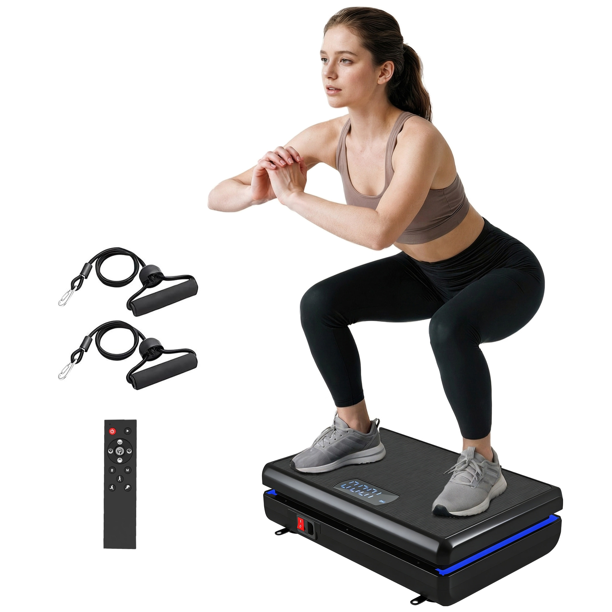 Plataforma Vibratoria, 120 Velocidades, 5 Programas, Plataforma Vibración Muscular 200W con 2 Bandas Elásticas, Pantalla LED, Luz, Mando a Distancia, Carga 120 kg para Hacer Ejercicio en Casa
