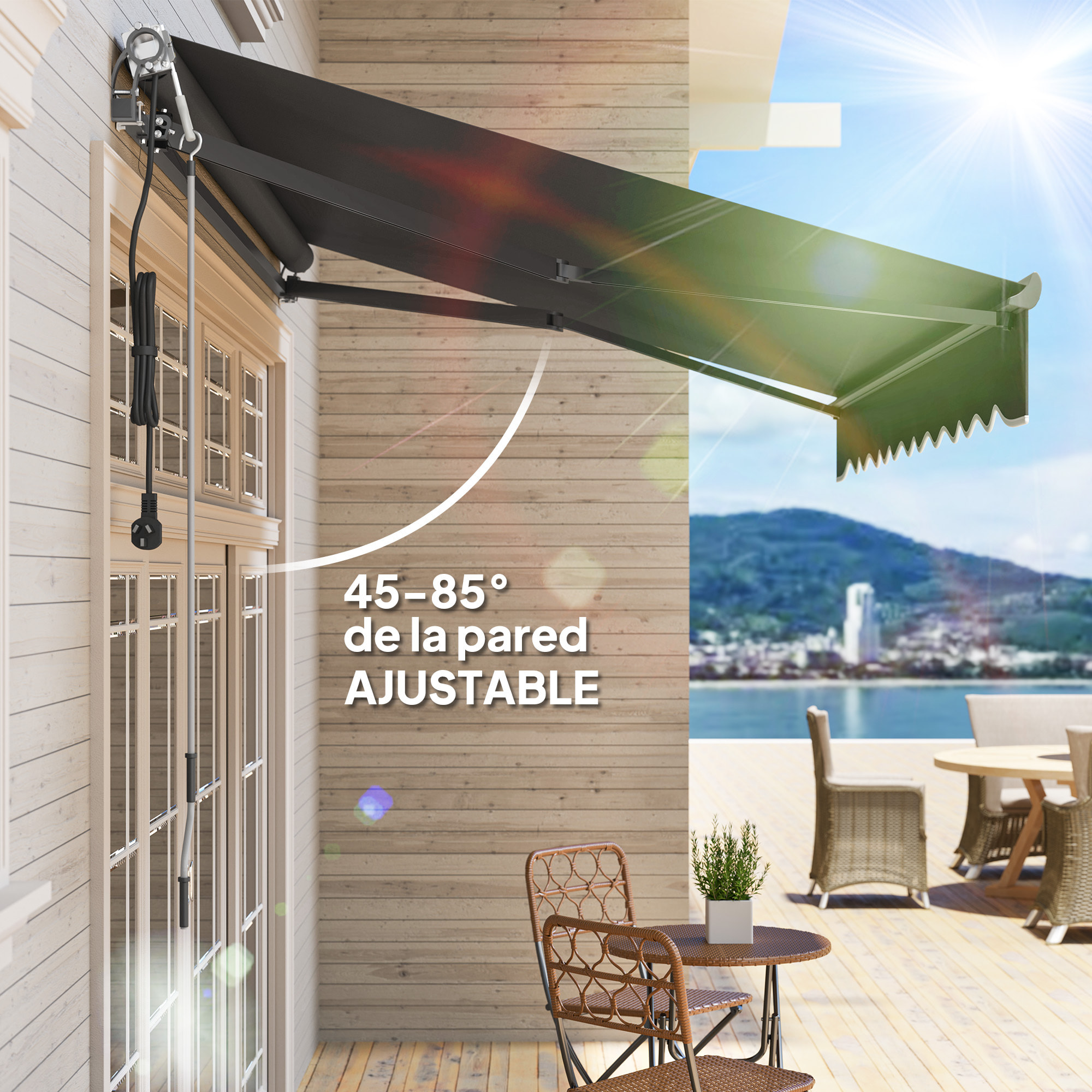 Toldo Eléctrico Retráctil y Manual con Mando a Distancia 3x2,5 m Toldo de Exterior Terraza Enrollable con Manivela Marco de Aluminio y Protección UV30+ para Jardín Puerta Ventana Gris