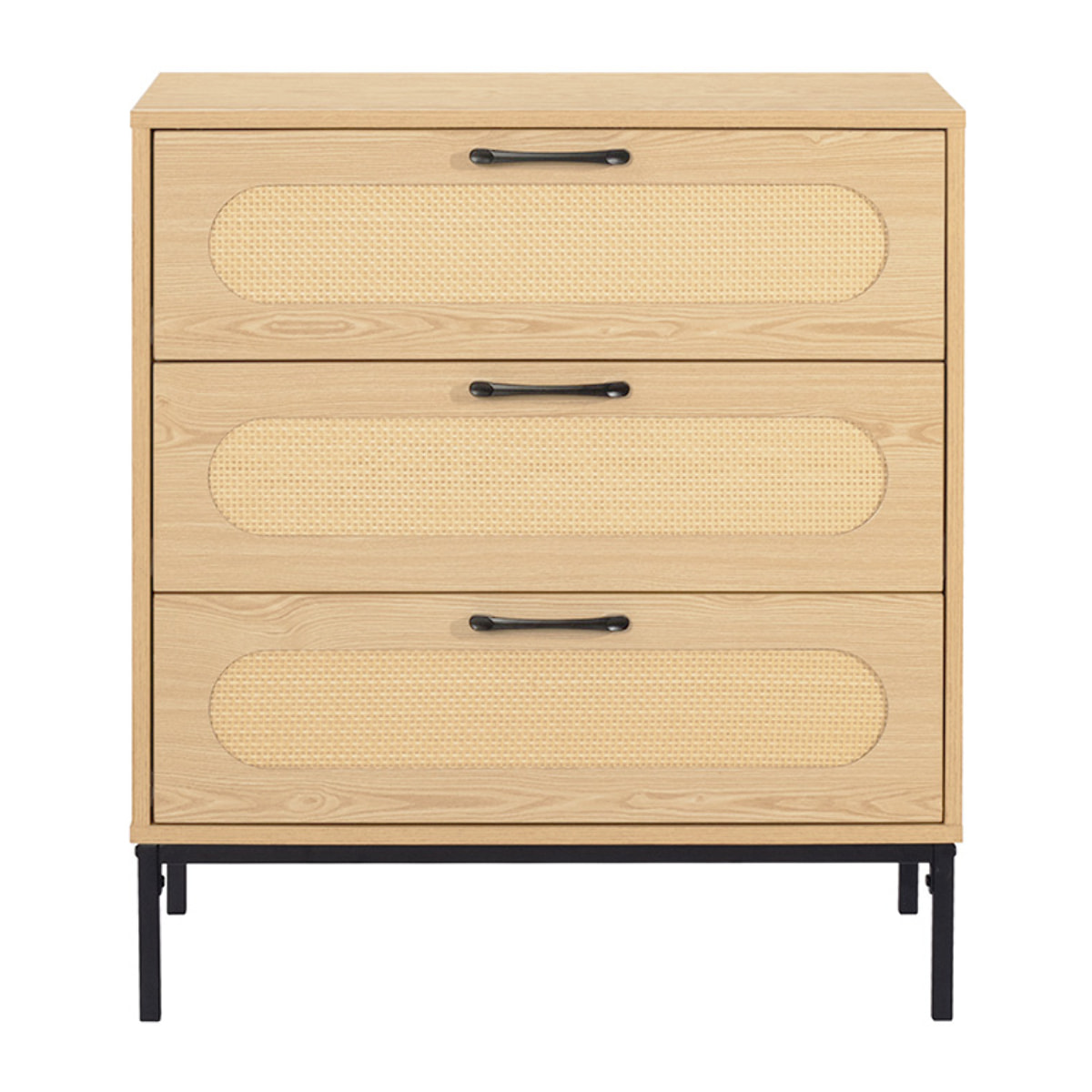 Nagato - commode - cannage et effet bois - 70 cm - Bois